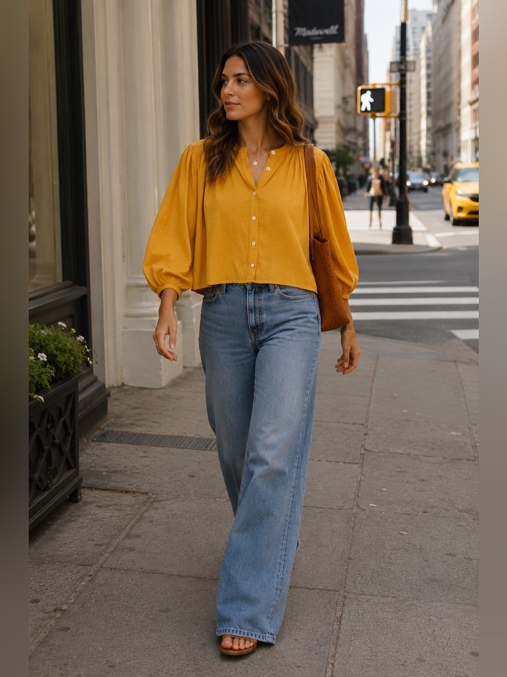 Madewell Pollen Yellow Balloon Puff Sleeve Voile Peasant Top Medium - Picture 5 of 17